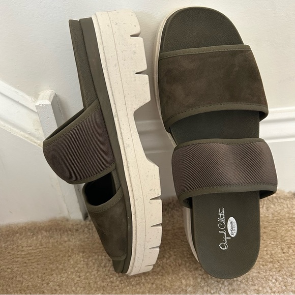 Dr School Suede Blend Olive Terrain Lug- Sole Cushion Platform Slide Sandals NEW - Picture 6 of 16